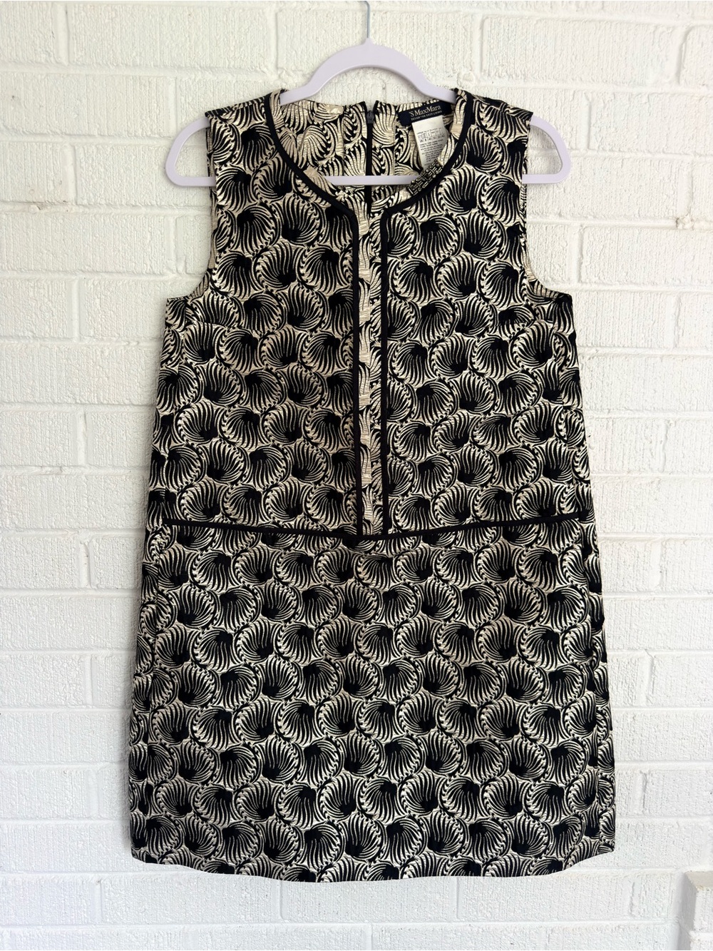 MaxMara Midnight Blue & Cream Sleeveless Midi Shift Dress with Swirl Print